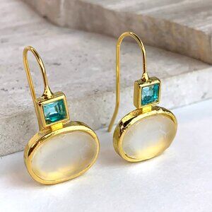 NEW~ Anthropologie Light Blue & Frosted White Stone Drop Earrings